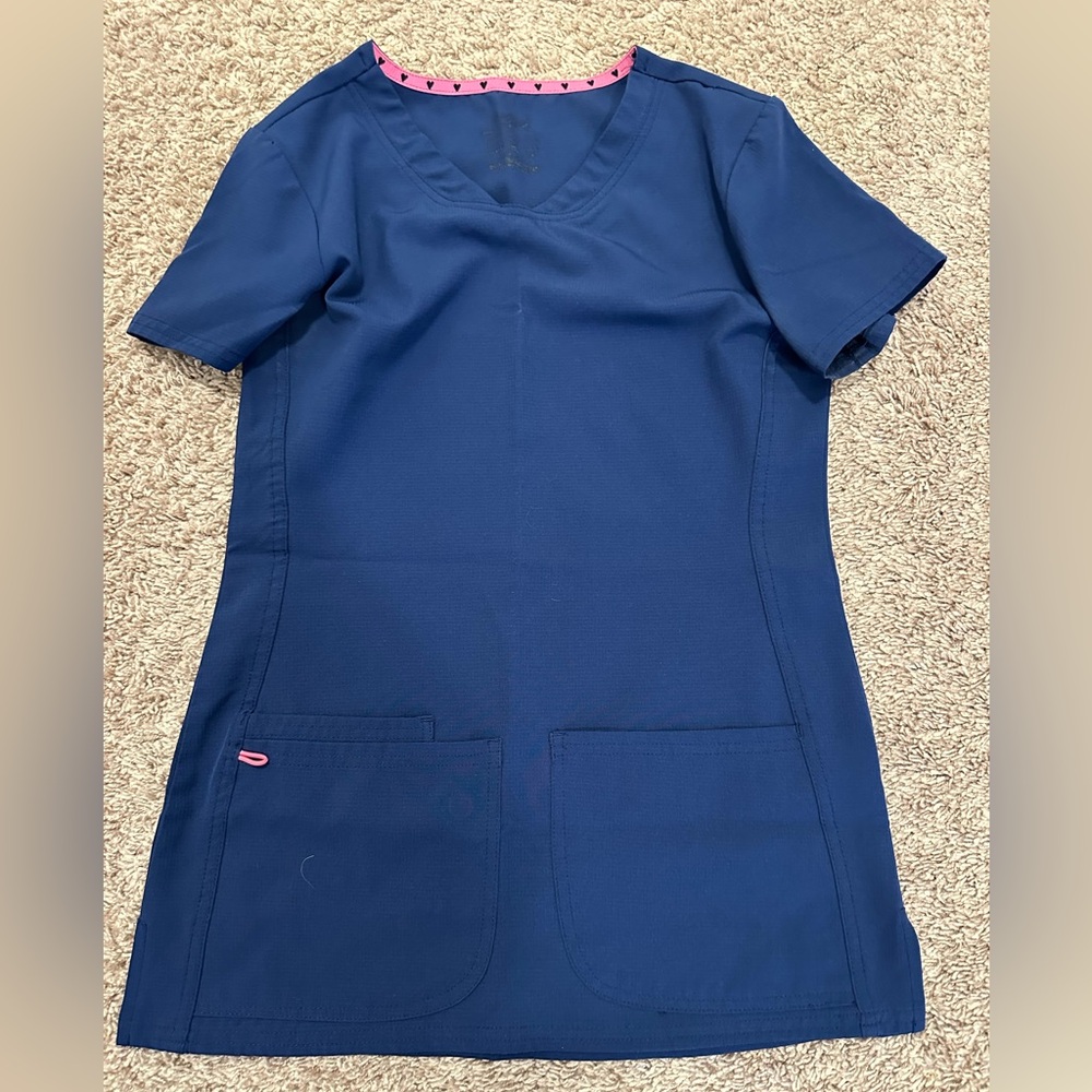 HeartSoul Navy Blue Scrub Top with Pink Accents- size XXS